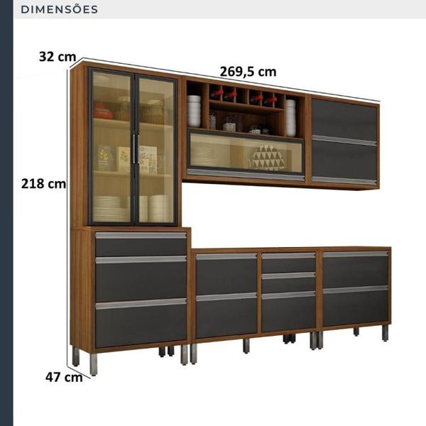 Imagem de Cozinha 5 Peças com Paneleiro, Balcão, Cristaleira e Armário Aéreo Jade