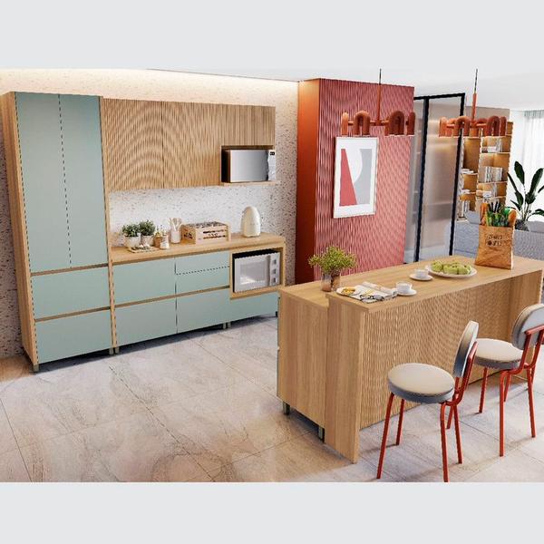 Cozinha 8 Peças 8 Portas 12 Gavetas Forno Micro Ondas Ilha Ripado Rainha 100 MDF - Nesher Imagem de Cozinha 8 Peças 8 Portas 12 Gavetas Forno Micro Ondas Ilha Ripado Rainha 100 MDF