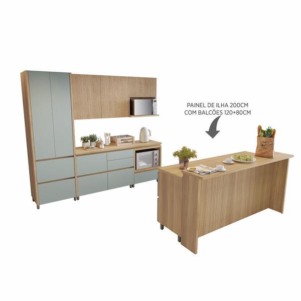 Cozinha 8 Peças 8 Portas 12 Gavetas Forno Micro Ondas Ilha Ripado Rainha 100 MDF - Nesher Imagem de Cozinha 8 Peças 8 Portas 12 Gavetas Forno Micro Ondas Ilha Ripado Rainha 100 MDF
