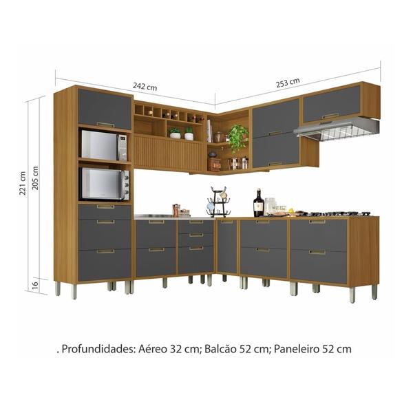 Imagem de Cozinha 9 Peças Ângulo Torre Quente 100% MDF Imperatriz Nesher