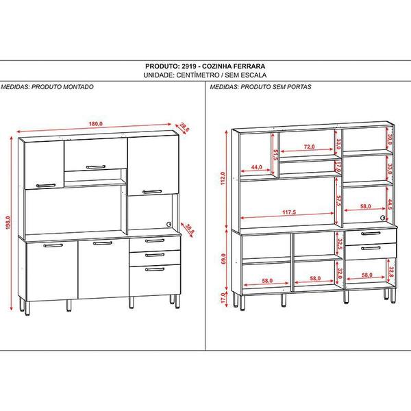 Imagem de Cozinha Ambiente Ferrara 6 Portas e 2 Gavetas Freijó Supremo Ripado - Kits Paraná