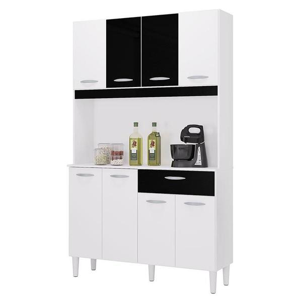 Imagem de Cozinha Ambiente Kit Cassia 8 Portas Branco Preto - Poquema