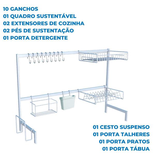 Imagem de Cozinha Autossustentável Escorredor Modular Suspenso 82cm Para Segurar Pratos Copos Louças Cozinha