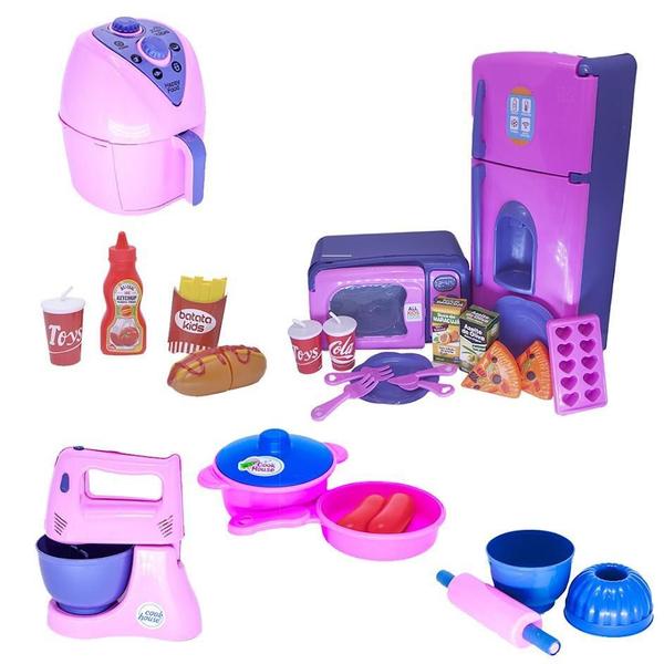 Imagem de Cozinha Brinquedo Menina Eletro Air Fryer Lanche 27 Peças