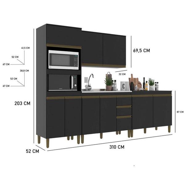 Imagem de Cozinha Cecília 4 Peças com 9 Portas 3 Gavetas MDP J Carvalho