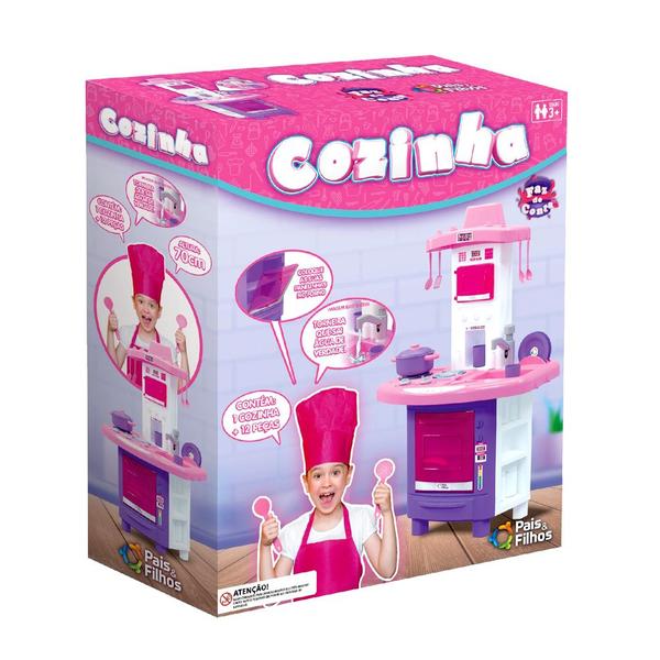 Imagem de Cozinha Chef Jr Fogão Panelas Micro-ondas Pia com agua Rosa