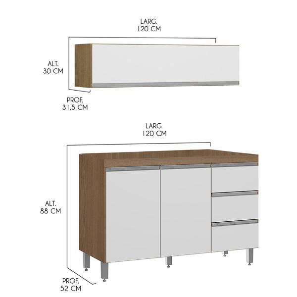 Cozinha com Balcão para Pia Modulada Sabrina 120 Cm 3 Peças MDP Branco MENU - Menu Móveis Imagem de Cozinha com Balcão para Pia Modulada Sabrina 120 Cm 3 Peças MDP Branco MENU