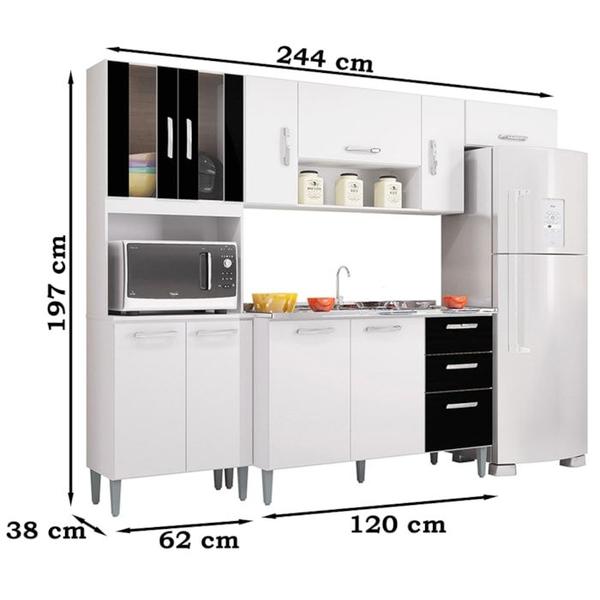 Imagem de Cozinha Com Balcao Sem Tampo 244 cm 506X08 Branco Preto POQQ