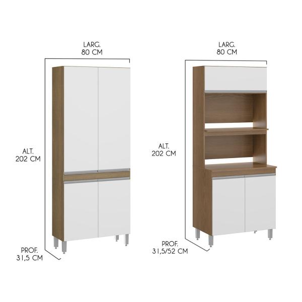 Imagem de Cozinha com Bancada Ilha Armário Modulado Sabrina 280 x 202 Cm 6 Peças MDP Branco MENU