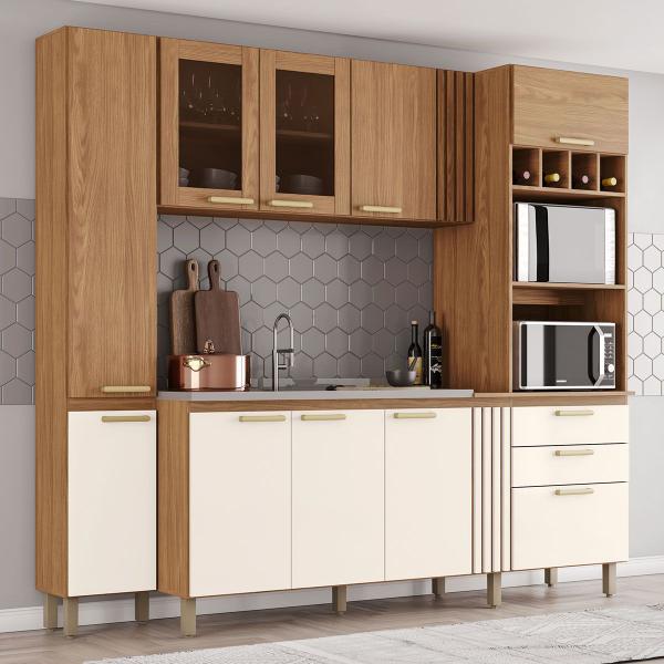 Imagem de Cozinha Compacta 10 Portas 2 Gavetas com Vidro Nature/Off White - Briz