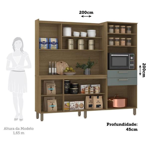 Imagem de Cozinha Compacta 10 Portas E 2 Gavetas Com Tampo Luciane Móveis Carvalho Cinza Supremo