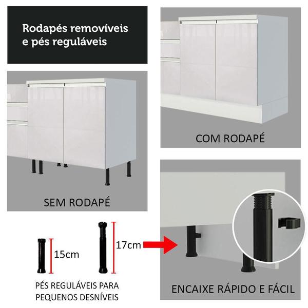 Imagem de Cozinha Compacta 100% MDF Madesa Smart 190 cm Com Armário, Balcão e Tampo - Frentes Branco Brilho