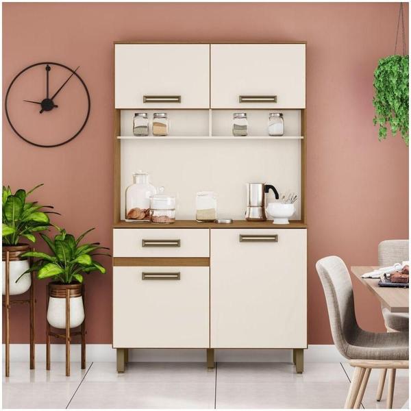 Imagem de Cozinha Compacta 105 Cm 04 Portas 01 Gaveta Lina Briz Nature Com Off White