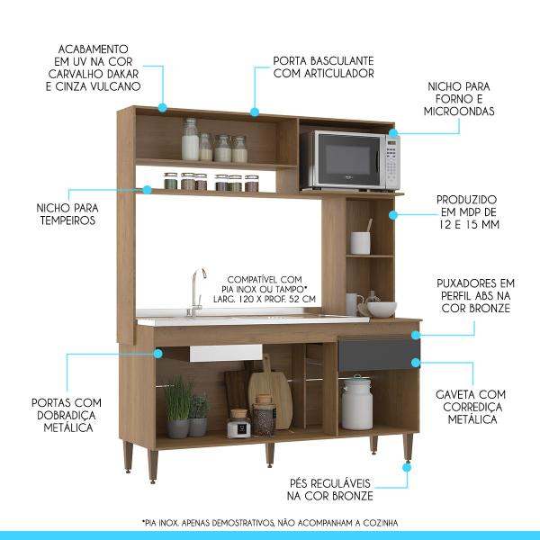 Imagem de Cozinha Compacta 153x190Cm MDP Carvalho 0340 MENU
