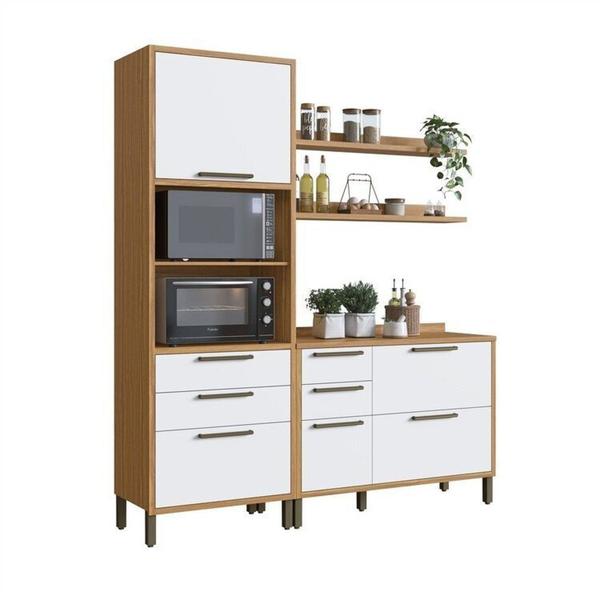 Imagem de Cozinha Compacta 194cm com 3 Peças 2 Prateleiras e 1 Paneleiro 100% Mdf Vicenza Espresso Móveis