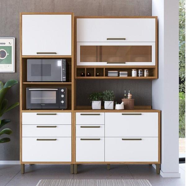 Imagem de Cozinha Compacta 194cm com 3 Peças Vidro Reflecta e Torre Quente 100% Mdf Vicenza Espresso Móveis