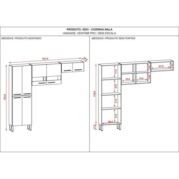 Imagem de Cozinha Compacta 2 Peças Armário 4 Portas sem Balcão Nala