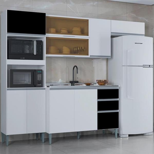 Imagem de Cozinha Compacta 205 cm Com Balcao Pia Branco Preto POQQ