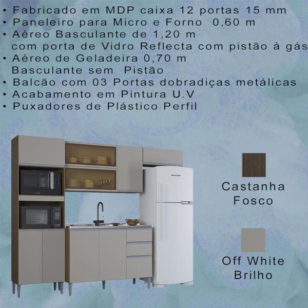 Cozinha Compacta 205 cm Com Balcao Pia Castanho Off White POQQ - Poquema Imagem de Cozinha Compacta 205 cm Com Balcao Pia Castanho Off White POQQ