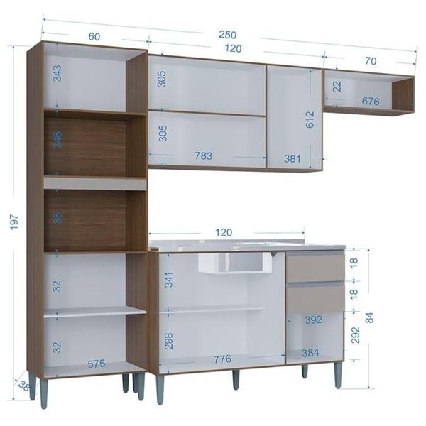 Cozinha Compacta 205 cm Com Balcao Pia Castanho Off White POQQ - Poquema Imagem de Cozinha Compacta 205 cm Com Balcao Pia Castanho Off White POQQ