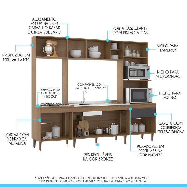 Imagem de Cozinha Compacta 245Cm com Balcão p/ Pia Cooktop e fornos 245Cm MDP 0339 MENU