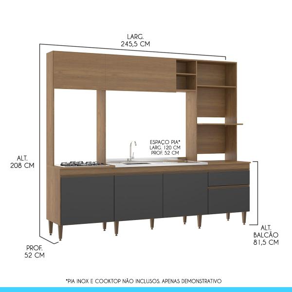 Imagem de Cozinha Compacta 245Cm com Balcão p/ Pia Cooktop e fornos 245Cm MDP 0339 MENU