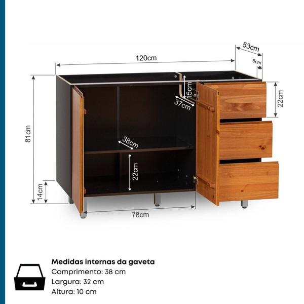 Imagem de Cozinha Compacta 3 Peças 1 Armário Aéreo 1 Balcão com Tampo Madeira/MDF Island Artemobili