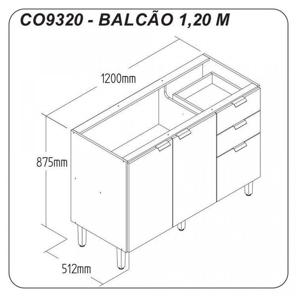 Imagem de Cozinha Compacta 4 Peças 1 Balcão 2 Aéreos e 1 Torre Quente Hera