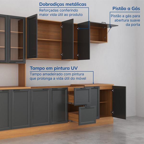 Imagem de Cozinha Compacta 4 Peças 1 Paneleiro Duplo 2 Aéreos 1 Balcão Soho CabeCasa MadeiraMadeira Freijó/Grafite