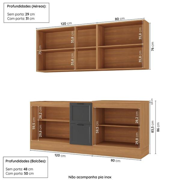 Imagem de Cozinha Compacta 4 Peças 2 Aéreos 2 Balcões Soho Cabecasa Madeiramadeira