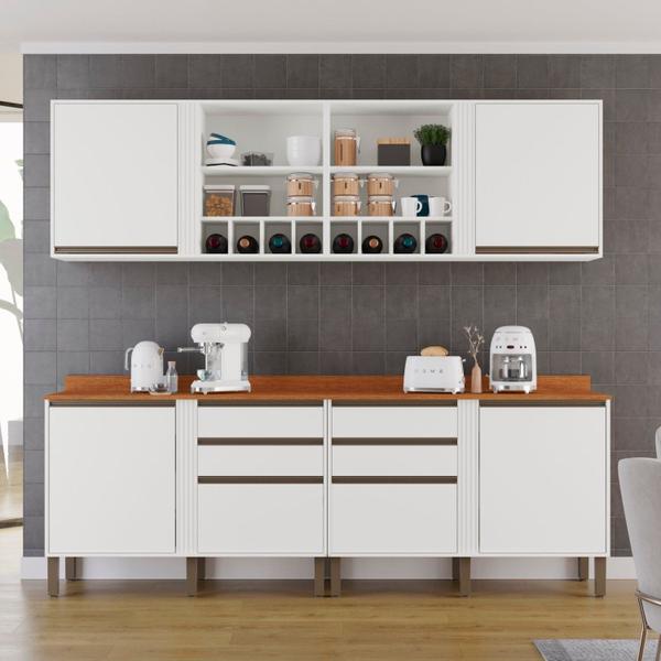 Cozinha Compacta 4 Peças 6 Portas 4 Gavetas Pérola - Sallêto Móveis Imagem de Cozinha Compacta 4 Peças 6 Portas 4 Gavetas Pérola