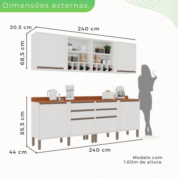 Cozinha Compacta 4 Peças 6 Portas 4 Gavetas Pérola - Sallêto Móveis Imagem de Cozinha Compacta 4 Peças 6 Portas 4 Gavetas Pérola