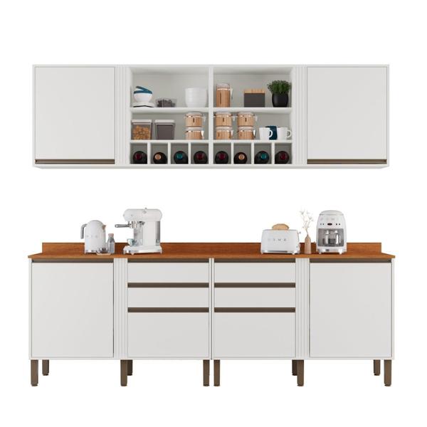 Cozinha Compacta 4 Peças 6 Portas 4 Gavetas Pérola - Sallêto Móveis Imagem de Cozinha Compacta 4 Peças 6 Portas 4 Gavetas Pérola