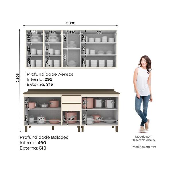 Imagem de Cozinha Compacta 4 Peças com Aéreo de Vidro Reflecta 100% Mdf