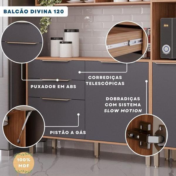 Imagem de Cozinha Compacta 4 Peças com Torre para Microondas Divina Freijó/Titânio