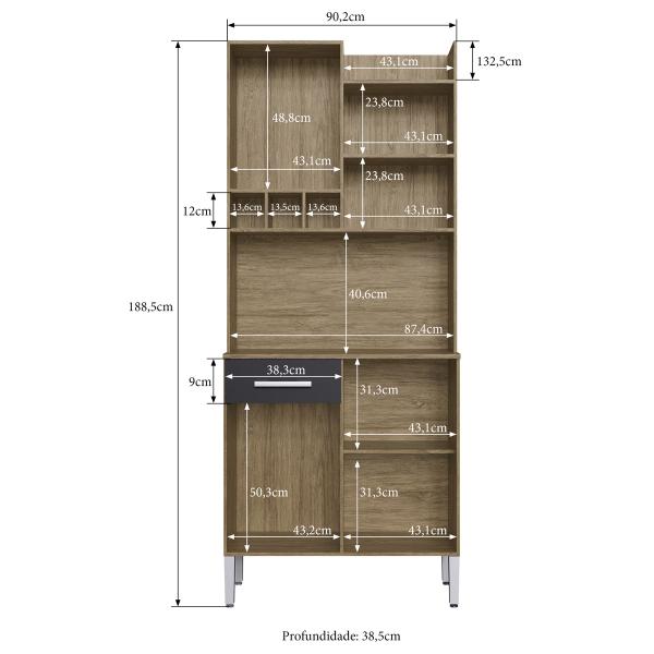 Imagem de Cozinha Compacta 4 Portas 1 Gaveta Ac4100 Wood/Preto - Decibal Móveis