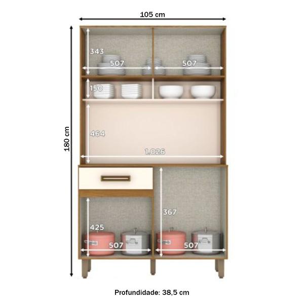 Imagem de Cozinha Compacta 4 Portas 1 Gaveta Nature/Off White - Briz