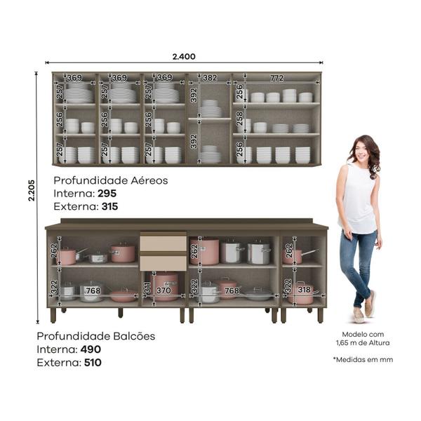 Imagem de Cozinha Compacta 5 Peças com Aéreo de Vidro Reflecta 100% Mdf