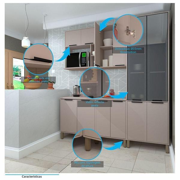 Imagem de Cozinha Compacta 5 Peças Com Vidro E Tampo Stylo, Cinammon