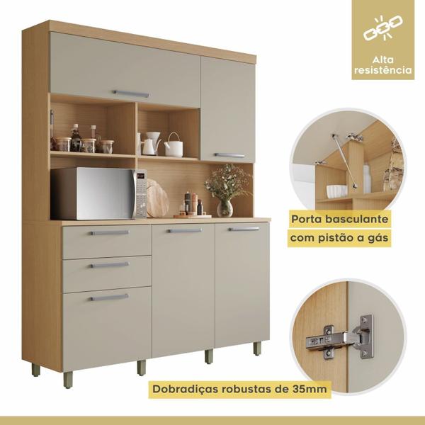 Imagem de Cozinha Compacta 5 Portas 2 Gavetas Nobreza 160cm 100% Mdf Carvalho/Greige