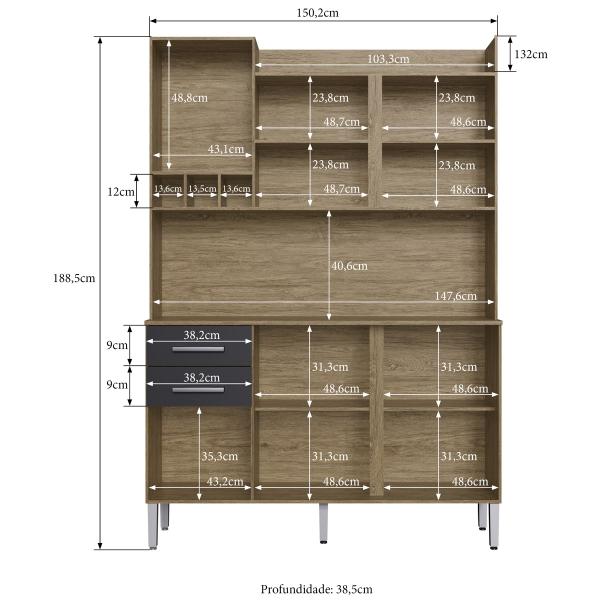 Imagem de Cozinha Compacta 6 Portas 2 Gavetas Ac6200 Wood/Preto - Decibal Móveis