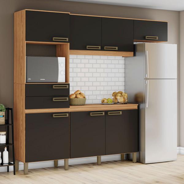 Imagem de Cozinha Compacta 7 Portas 2 Gavetas Nature/Preto B107 - Briz