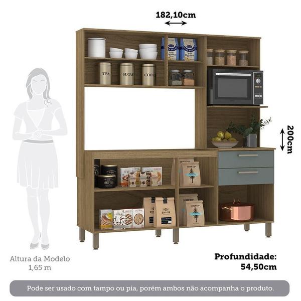 Imagem de Cozinha Compacta 8 Portas E 2 Gavetas Luciane Móveis Carvalho Cinza Supremo