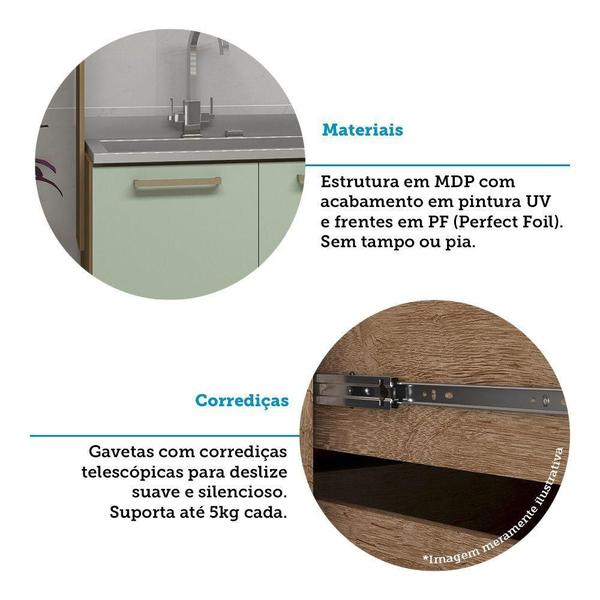 Imagem de Cozinha Compacta 8 Portas E 2 Gavetas Luciane Móveis Carvalho Verde Mar