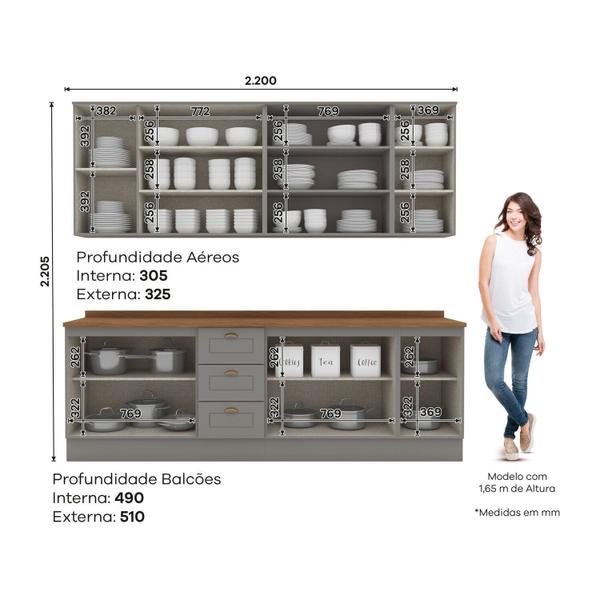 Imagem de Cozinha Compacta Americana 5 Peças com 3 Gavetas 100% Mdf