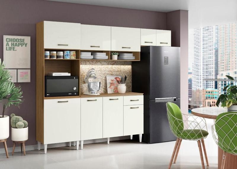 Cozinha Compacta + Balcão com Tampo Aurora Atacama Off White - Aramóveis Imagem de Cozinha Compacta + Balcão com Tampo Aurora Atacama Off White - Aramóveis