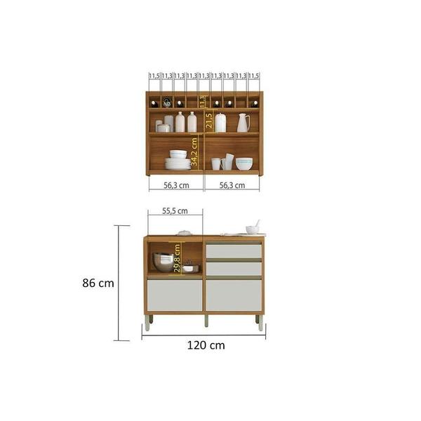 Imagem de Cozinha Compacta Baronesa 2 Peças (1 Armário + 1 Balcão) C2P23 Freijo/Off White - Nesher