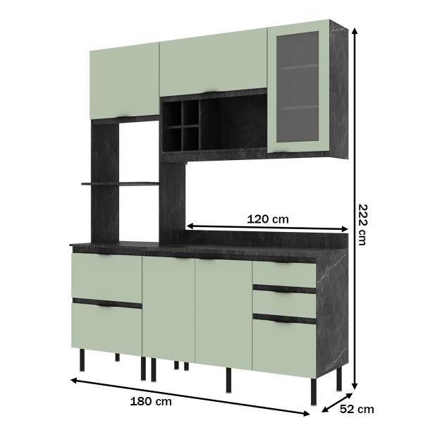 Imagem de Cozinha Compacta Begônia 6 Portas 4 Gavetas com Vidro Mármore Lunar/Verde Mar - Tecno Mobili