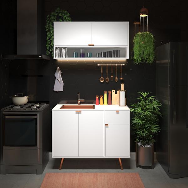 Imagem de Cozinha Compacta C/ Armário E Balcão Design Moderno Multiuso Branca com Cobre - E-LED BRASIL