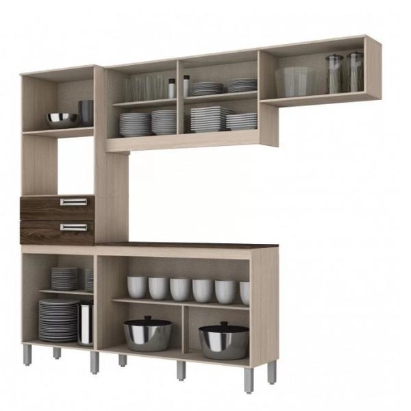 Cozinha Compacta C/ Gabinete Tampo Balcão Armário Aéreo - Fendi/Moka - Henn Imagem de Cozinha Compacta C/ Gabinete Tampo Balcão Armário Aéreo - Fendi/Moka